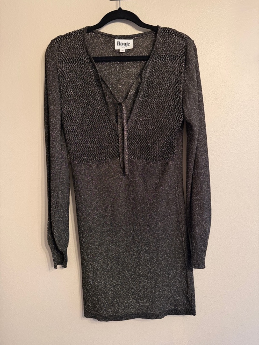 Rouje Shimmery Charcoal Knit Long-Sleeve Dress